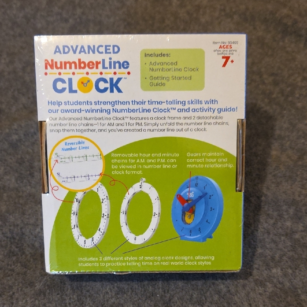 Hand2Mind Advanced Number Line Teaching Clock - Blue - Picture 2 of 3